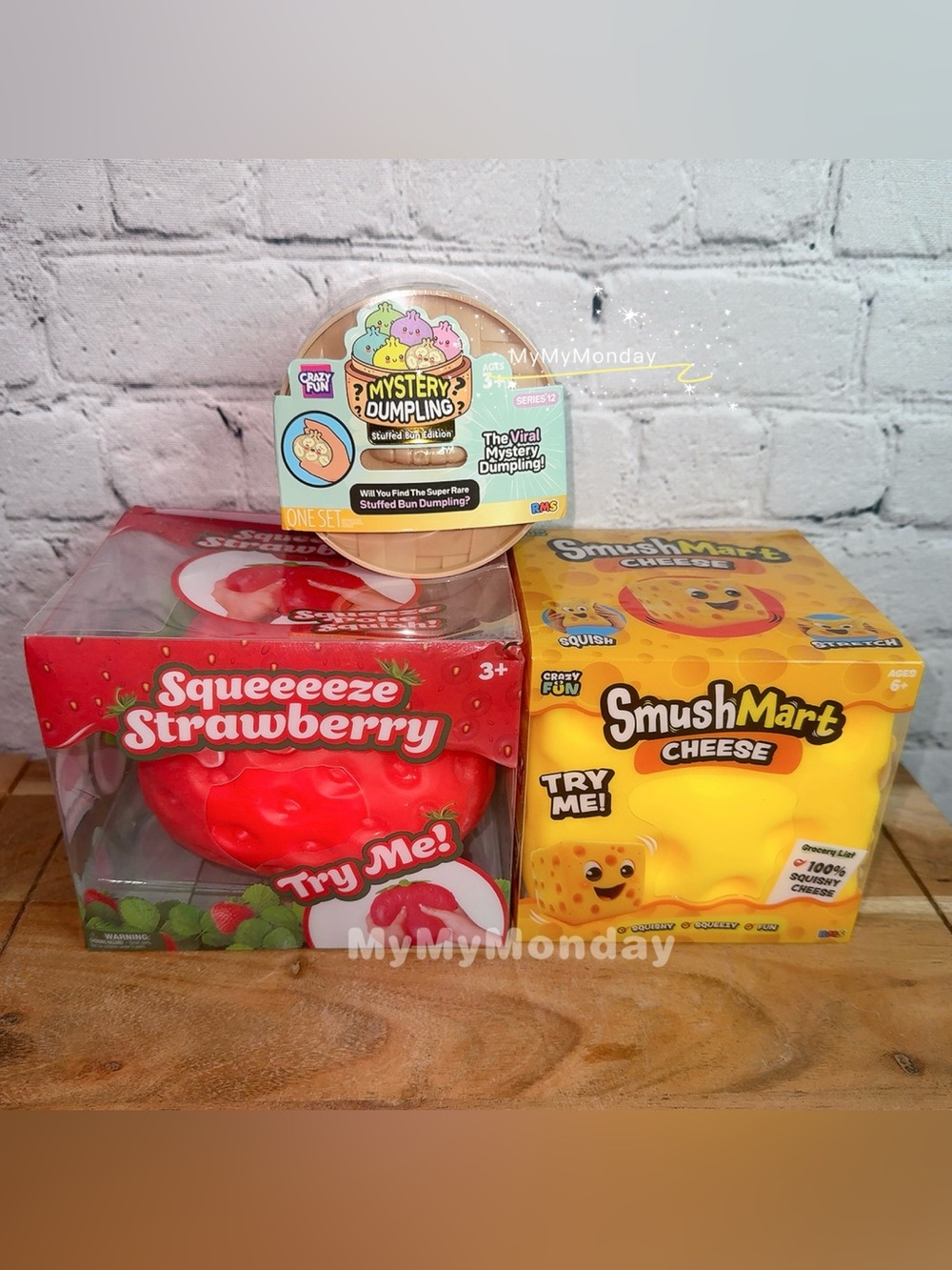 RMS Crazy Fun Dumpling & Jumbo Strawberry Squishy & Cheese Squishy Bundle